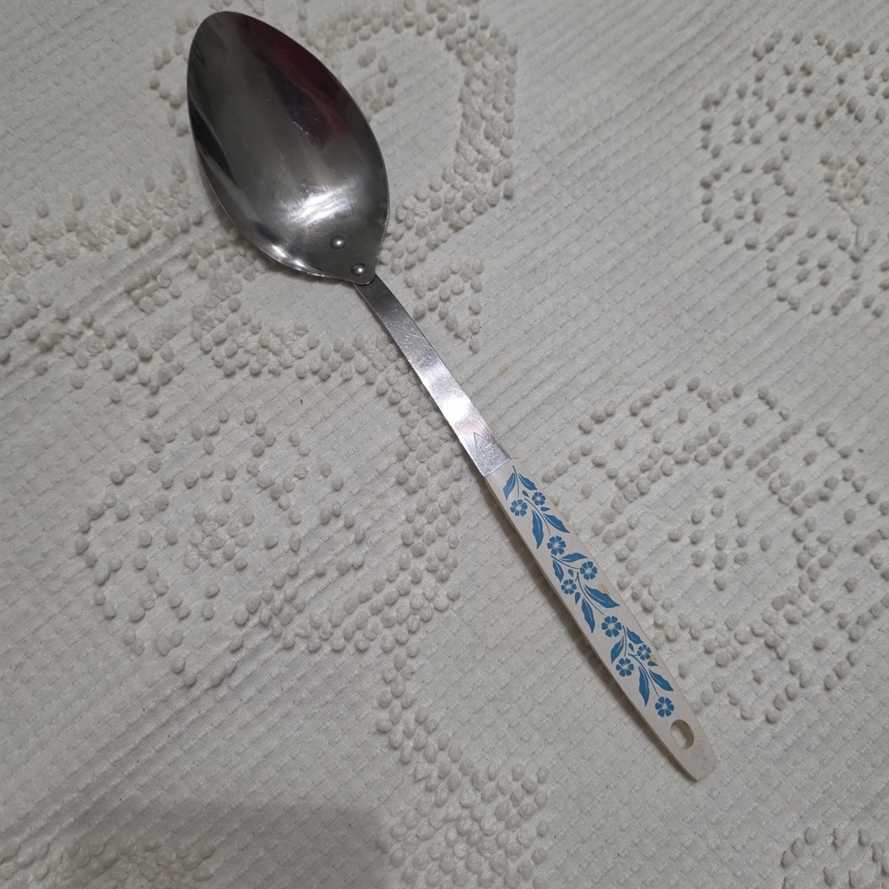 Blue Cornflower Serving Spoon Vintage Corning Stainless Steel Handle USA